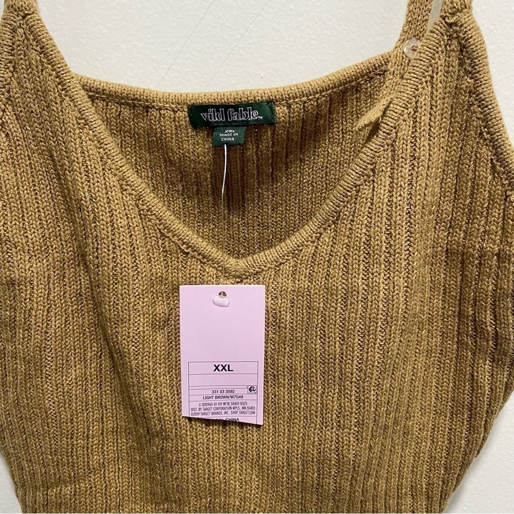 𝅺WILD Fable Tank Sweater Womens XXL Brown Crop Ribbed Knit 🌟 - Picture 2 of 5